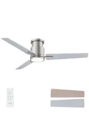 52'' Flush Mount Ceiling Fan with Lights, Brushed Nickel Ceiling Fans with Li...