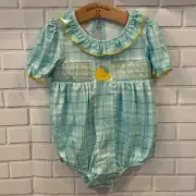 Boutique Marie Nicole Baby Girl 18 Month Blue Yellow Lemon Plaid One-Piece