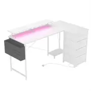 Advwin L Shaped Gaming Desk with LED Lights & Power Outlets 160cm Convertible Computer Desk with Monitor Stand White