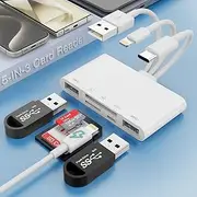 5-in-3 SD Card Reader for iPhone iPad with USB A & Charging Port, Lightning + USB A + USB C to SD Memory Card Reader for iPhone/iPad/Android/MacBook/PC/Tablet/Camera/Hard Disk/Flash Drive