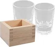iplusmile 1Set Japanese Tea Cup of Elegant Glass Sake Cups with Wooden Box for Home Sake Service Decorative and Functional for Sushi Restaurants and Bars