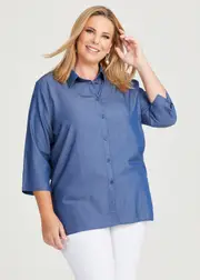 [Taking Shape] Taking Shape Denim Stretch Shirt Size 16 in Denim Blue - Plus Size Women's Clothing Denim Blue