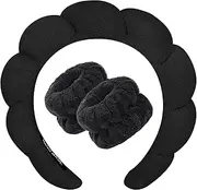 Zkptops Spa Headband for Washing Face Wristband Sponge Makeup Skincare Headband Terry Cloth Bubble Soft Get Ready Hairband for Women Girl Puffy Padded Headwear Non Slip Thick Hair Accessory(Black)