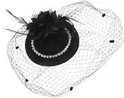 [VALICLUD] Elegant Pearl Mesh Veil Fascinator Hat for Evening Events Lightweight Retro Style Headband for Weddings Tea Party Accessories for Black Mini Hat with Breathable Design