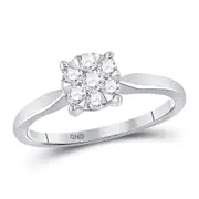 14k White Gold Round Diamond Flower Cluster Ring 1/3 Cttw
