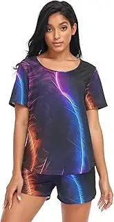 [RPLIFE] Neon Cat Womens Shorts Pajama Set, Matching Set Pajamas Women, Neon Cat, Large