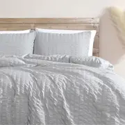 Ardor Boudoir Byron Seersucker Stripes Quilt Cover with Pillowcase Silver