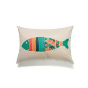 Green And Orange Fish On Ivory With Feather Down Insert Pillow