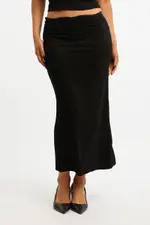 Black Maxi Skirt Elasticated Lace Trim Jersey Lined - Size 16XL, Women's Midi Skirt
