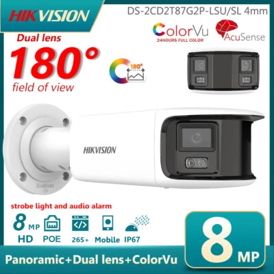 NEW Hikvision ColorVu+Panoramic 180° 8MP ColorVu IP Camera DS-2CD2T87G2P-LSU/SL