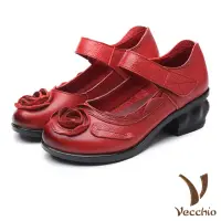 在飛比找momo購物網優惠-【Vecchio】真皮涼鞋 粗跟涼鞋/真皮手工立體花朵造型魔