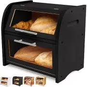 Arise Stylish Bamboo Bread Box for Kitchen Countertop, Extra Large 2-Shelf Wo...