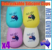 4 Unbreakable Silicone Stemless Australian Flag Souvenir Wine Glass Portable Cup
