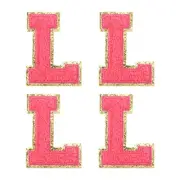 4Pcs Chenille Letter Patches Iron on Letter Patches Rose Red L Alphabet