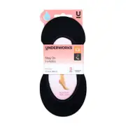 Underworks Women's Invisible Footlets 3 Pack Black