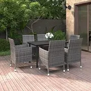 7 Piece Garden Dining Set Poly Rattan and Glass, Garden Furniture Sets