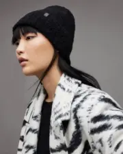 NWT ALL SAINTS WOOL ALPACA Blend Darby Beanie Teddy Black One Size