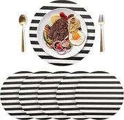 Round Placemats White Black Stripe Kitchen Table Place Mats PVC Table Mats Set of 6