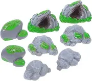 BAZEITFLOW Fairy Garden Decorations 8pcs Miniature Resin Rocks Micro Landscape Accessories Imitation Moss Stone