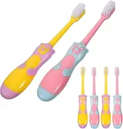 PLAFOPE Set of 6 Boys and Girls Toothbrushes Baby Toothbrush for Boys and Girls Soft Bristles Cartoon Pig Design Suction Cup Bottom Colorful