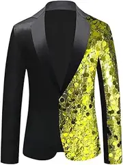 [HEYDHSDC] Men's Single Breasted Leopard Sequins Stage Suit Jacket Party Hip Hop Suit Blazer Sequins Floral Costume