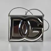 DOLCE&GABBANA DG Laminated Silver Leather Shoulder Bag New