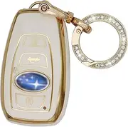 for Subaru Key Fob Cover, Soft Full Protection Key Case Shell with Keychain, White