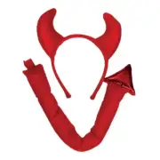 Devil Headband & Tail Set Red Fancy Dress Halloween Costume Accessory Kit