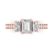 Three-Stone Engagement Ring - 14K Rose Gold, 1.88ct Emerald Simulated Diamond