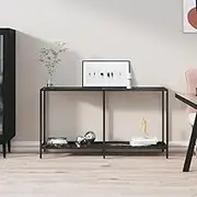 Console Table Black 140x35x75.5 cm Tempered Glass,End Tables 14.8KG-331697