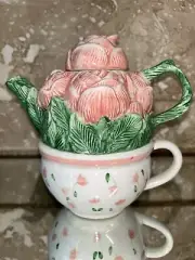 Susan Winget Certified International Company Stacking Rose Teapot and Mug/ Cup