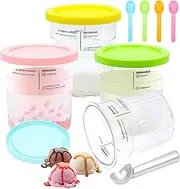 SHTALHST Replacement for Ninja Creami Deluxe Pints and Lids - Pack of 4 with Aluminium Spoon, Pint Container Compatible with NC501, NC500 Series - BPA-Free, Dishwasher Safe