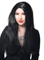 Long Black Morticia Womens Halloween Costume Wig
