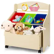 Giantex Kids Wooden Storage Cabinet Furniture Set Storage Unit w/3 Bins Toy Storage Natural