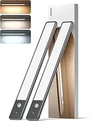 EZVALO 52LED Motion Sensor Cabinet Light, Wireless USB Rechargeable Under Cabinet Lights, Under Cabinet Lighting, Battery Powered Operated Dimmable Kitchen Lights for Stairs, Bedroom, Pantry (2 Pack)