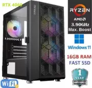 Ryzen Quad-Core 3.90Ghz 32G RAM SSD RGB Gaming PC RTX 4060 Liquid Cooler Win 11P