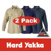 2x Hard Yakka Closed Front Cotton Drill Work Shirt Long Sleeve Y07530