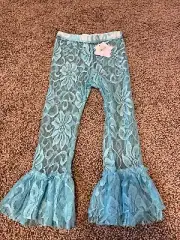 3T Lace Ruffled Leggings by Mud Pie, Aqua NWT