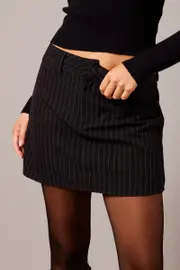 Black Stripe Mini Skirt Mid Rise - Size 16, Women's Mini Skirt