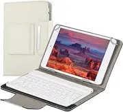 9-11" Keyboard Cover for 9-11" iOS/Android/Windows Tablet, Professional 2 in 1 Detachable Wireless Bluetooth Keyboard + PU Leather Case + Stand, Travel Portable PU Leather Case,White 1