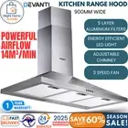Devanti Range Hood Rangehood 900mm 90cm Kitchen Stainless Steel LED Light Filter