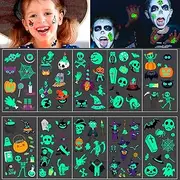 Halloween Tattoos, 10 Sheets Glow in the Dark Tattoos for Children Adults, Pumpkin Bats Witch Skeleton Ghost Tattoos for Halloween Party Decoration