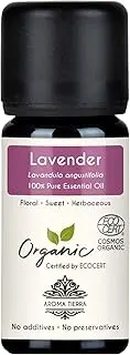 Aroma Tierra Organic Lavender Essential Oil - 100% Pure & Organic - Lavender Oil for Diffuser, Hair, Face, Skin, Sleep, Aromatherapy - 10ml
