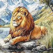 Fabric Panel 14"x14" Majestic Lion 100% Cotton Quilting Sewing Panel Square L4142