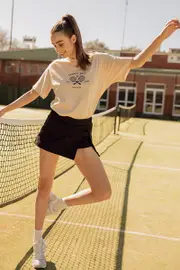 Black Low Rise Micro Mini Skort Skirt - Size 14, Women's Mini Skirt