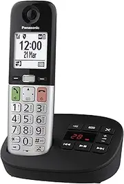 [Panasonic] KX-TGU430EXB Digital Cordless Phone with Answering Machine, Base Station & 1 Handset, LCD Display, Favourite Caller, Torch, Hearing Aid Compatible, Black & Silver