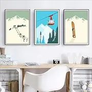 Winter Sports Skiing Wall Art Canvas Painting Vintage Travel Poster Prints Ski In Snow Mountain Winter Picture Home Decor Unframed