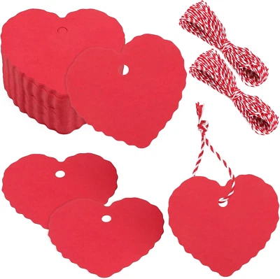 Valentines Gift Tags,100Pcs Heart Shaped Gift Tags with String,Red Heart Hanging