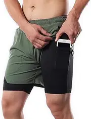 [BBZY] 2-in-1 Men Running Shorts with Towel Loop Pockets Quick Dry Exercise Shorts for Training Gym Workout