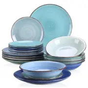 vancasso Dinnerware Sets Microwave Safe Stackable Stoneware Round Glam Blue